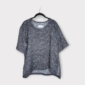 Priory Black White Marled Short Sleeve Sweater Cotton Blend Women's S/M